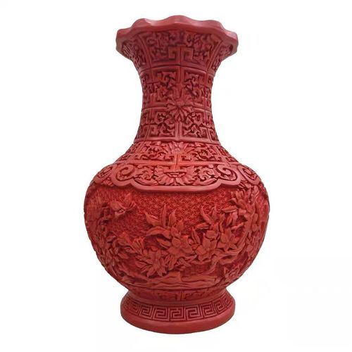 包邮中国风雕漆剔红扬州漆器蓝口古尊花瓶家居装饰婚嫁工艺礼品